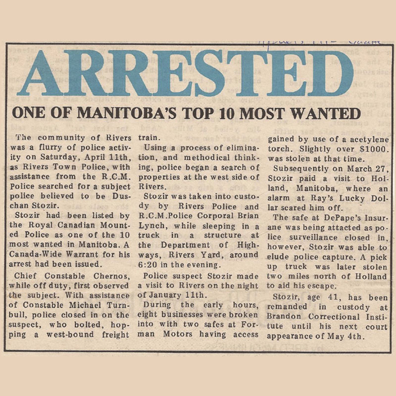 The Capture of Duchan Stozir:  From the Brandon Sun, April 1992