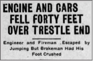 Newspaper Clipping Railway Engine Fall Brandon Sun, August 30, 1913